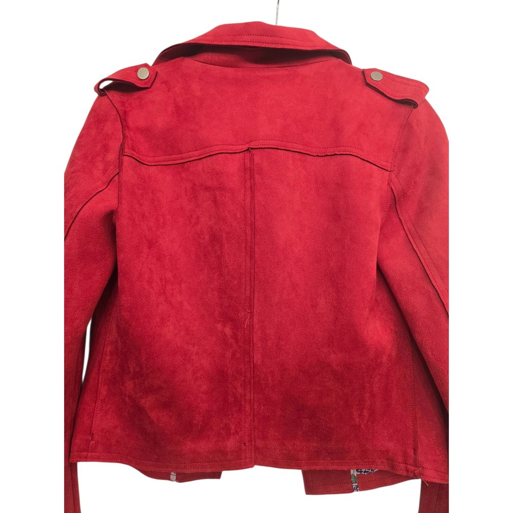TAHARI Red Faux Suede Moto Cropped Open Jacket - Picture 4 of 6
